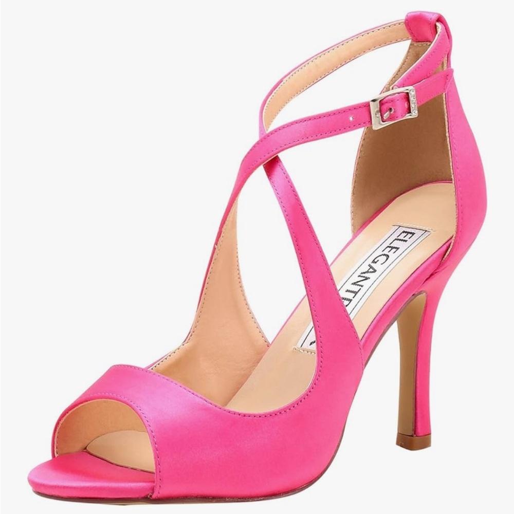 Vibrant Pink Cross-Strap Heels - Size 9